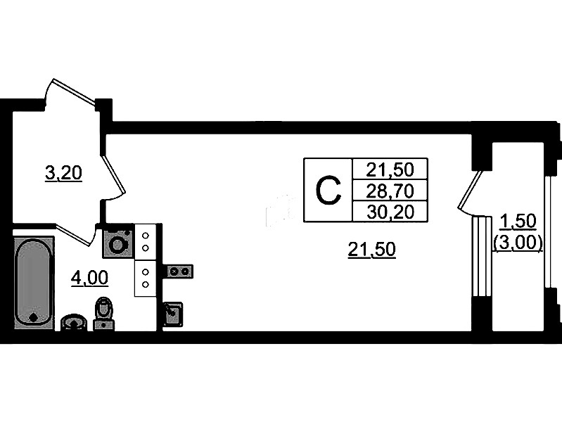 Квартира студия 30.2 м², 3/13 эт., ЖК «Тайм Сквер»